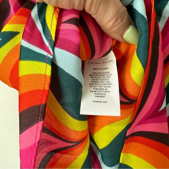 Trina Turk Marine 3 Satin Halter Top in Radio City Rose Multi XS - Picture 8 of 8